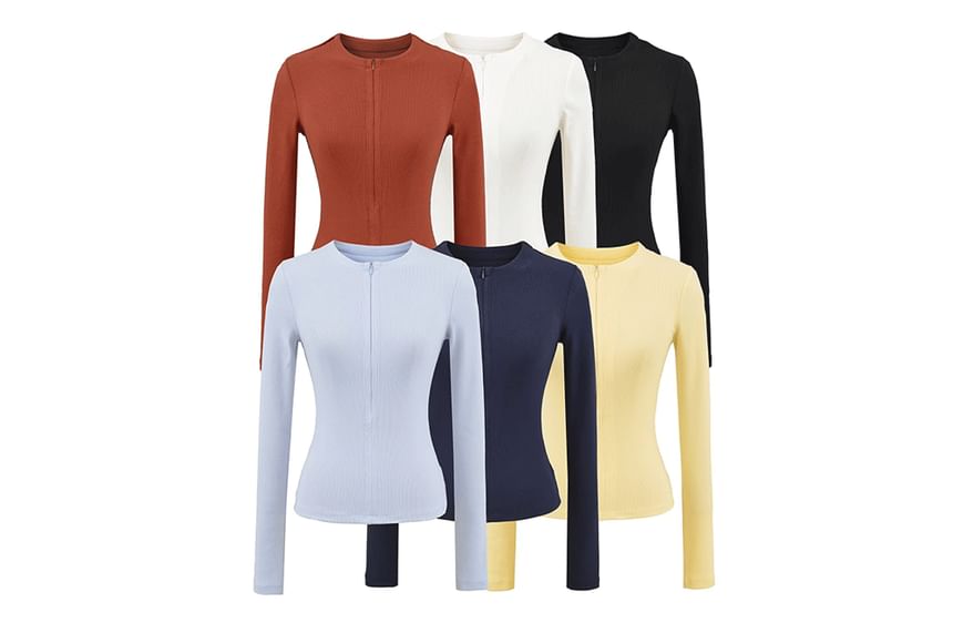 Zippered Slim Fit Long Sleeve Jersey Tee