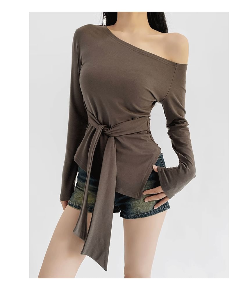 Tie Waist Asymmetric One-Shoulder Jersey Top