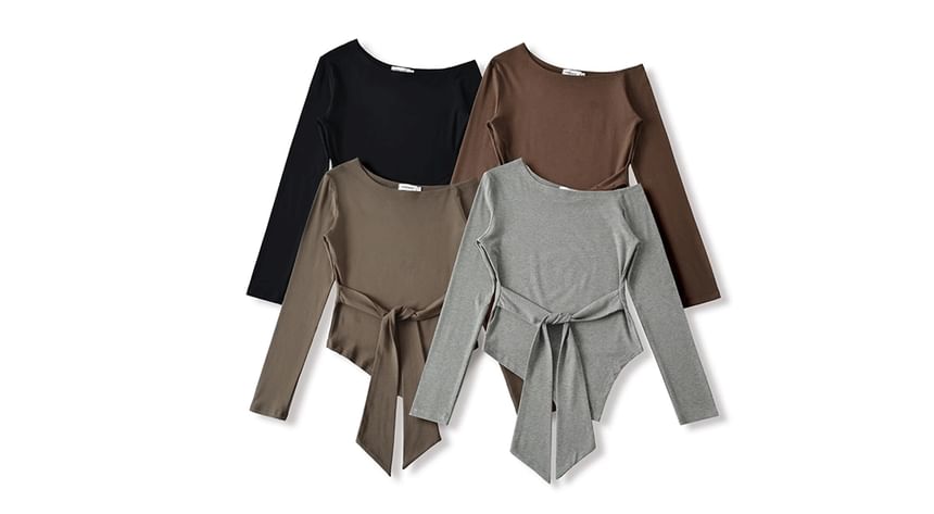 Tie Waist Asymmetric One-Shoulder Jersey Top
