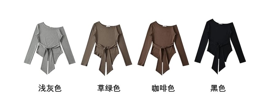 Tie Waist Asymmetric One-Shoulder Jersey Top
