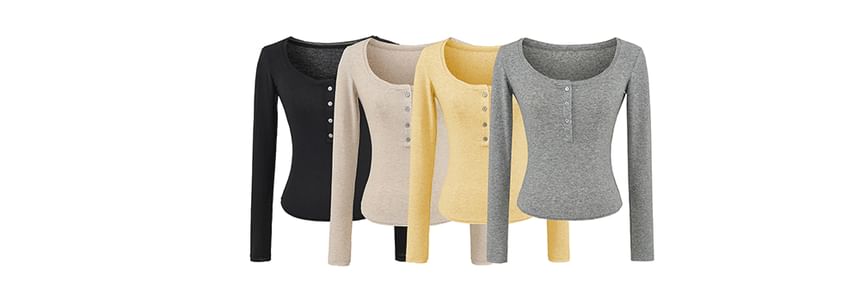 Classic Long Sleeve Henley Tee Shirt