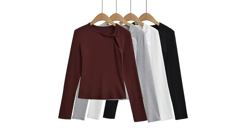 Cutout Knot Neck Asymmetric Jersey Shirt