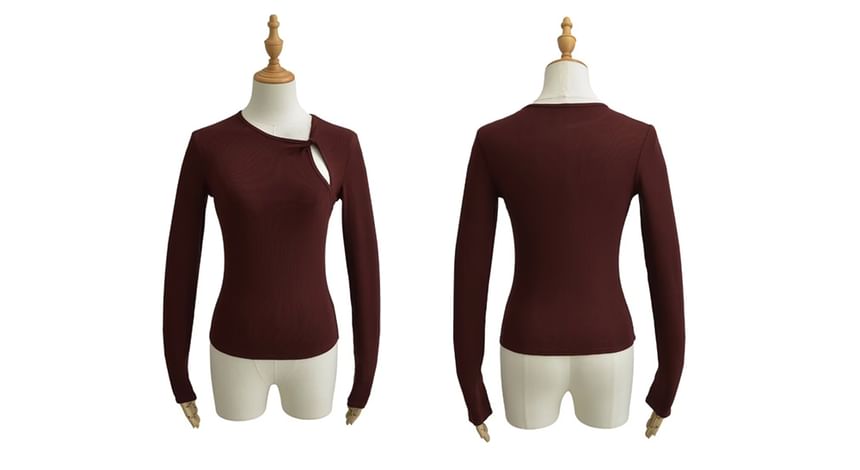 Cutout Knot Neck Asymmetric Jersey Shirt
