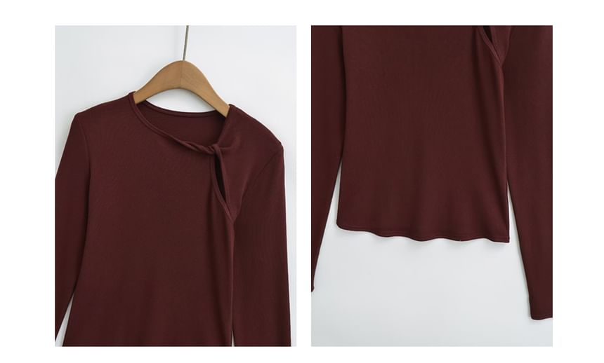 Cutout Knot Neck Asymmetric Jersey Shirt