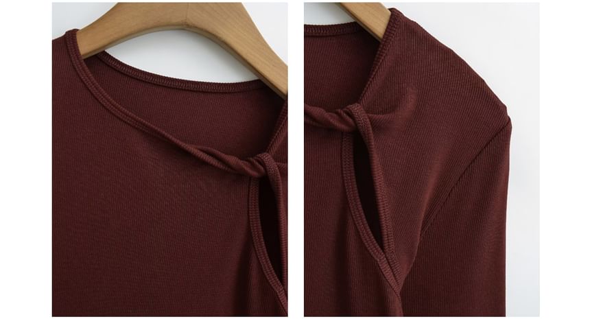 Cutout Knot Neck Asymmetric Jersey Shirt