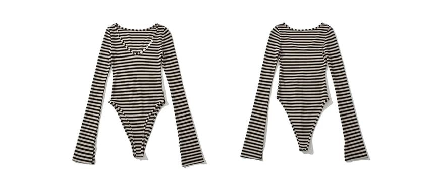 Flared Sleeve Striped Scoop Neck Bodysuit
