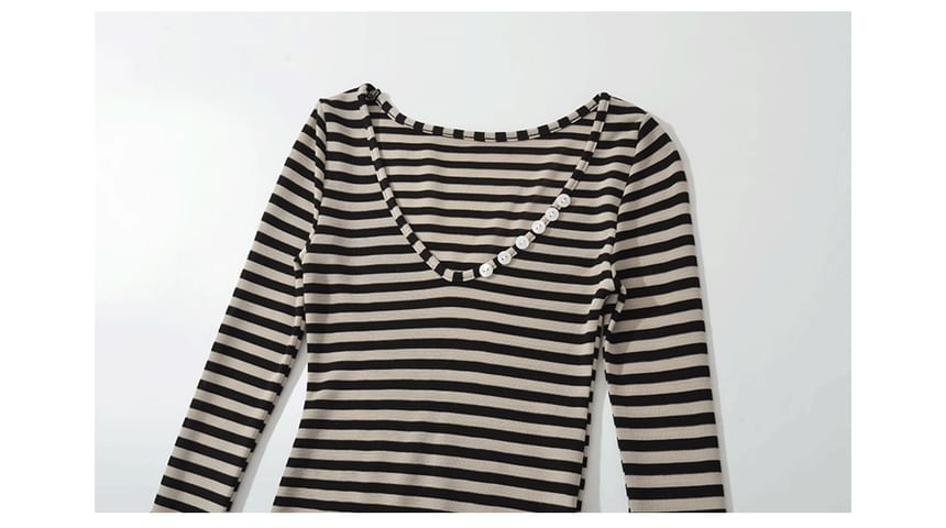 Flared Sleeve Striped Scoop Neck Bodysuit