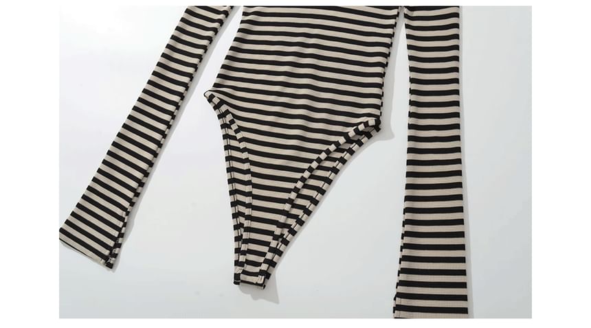 Flared Sleeve Striped Scoop Neck Bodysuit