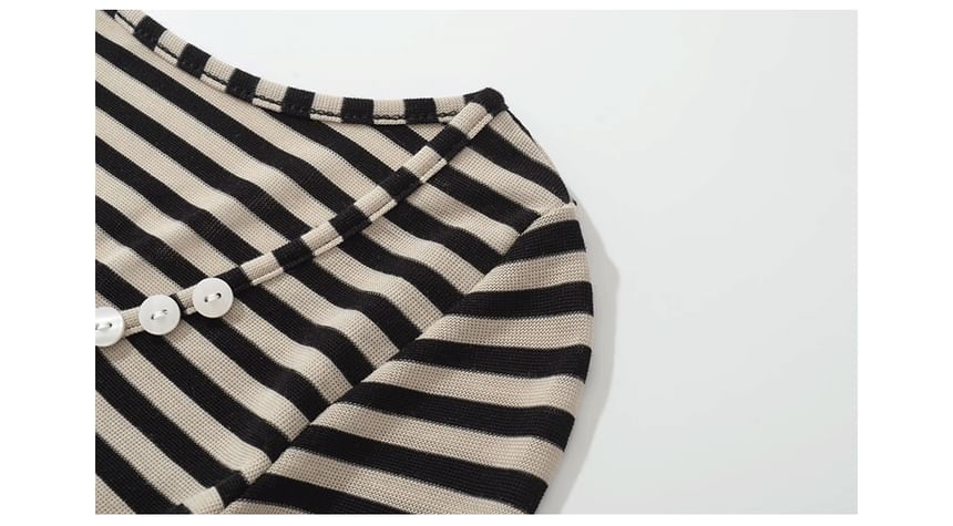 Flared Sleeve Striped Scoop Neck Bodysuit
