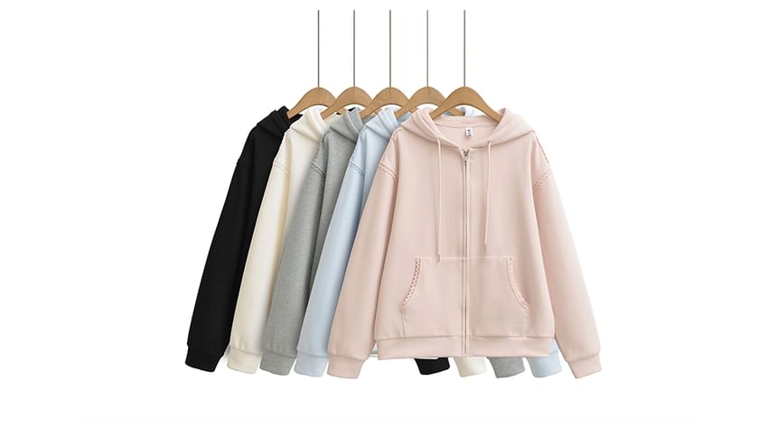 Oversized Lace Trim Zip-Up Hoodie