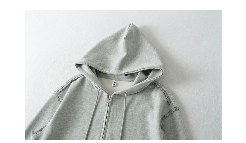 Oversized Lace Trim Zip-Up Hoodie