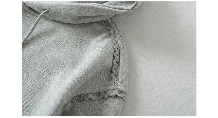 Oversized Lace Trim Zip-Up Hoodie