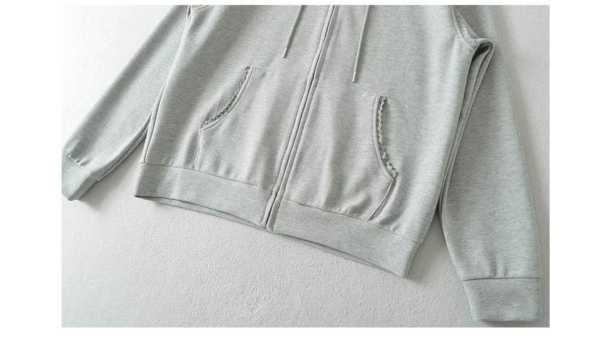 Oversized Lace Trim Zip-Up Hoodie
