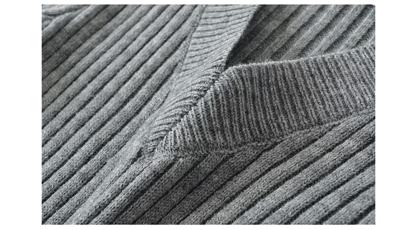 Ribbed V-Neck Solid Knit Sweater