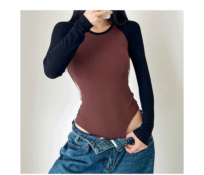 Raglan Round Neck Long Sleeve Bodysuit