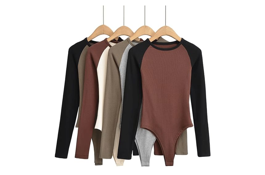 Raglan Round Neck Long Sleeve Bodysuit