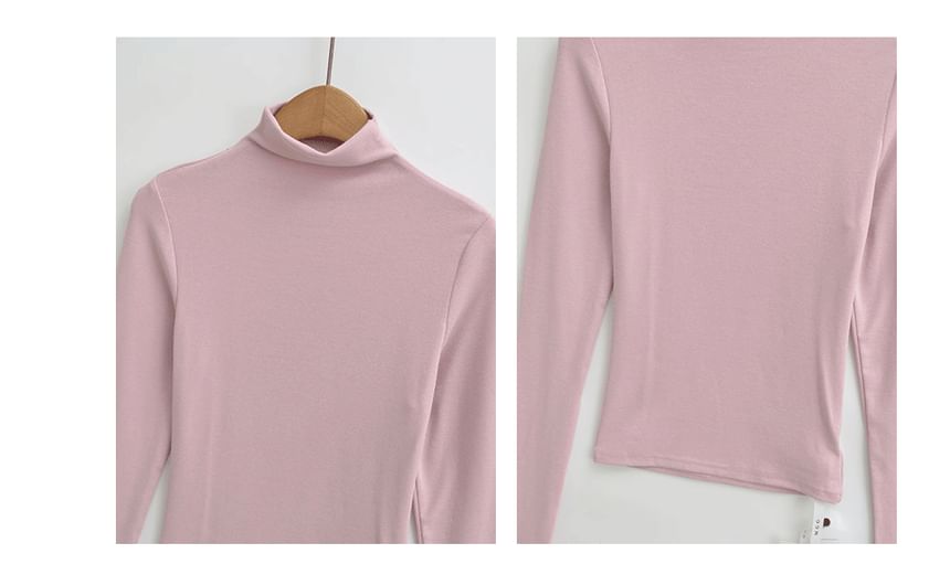 Mock Neck Long Sleeve Slim Fit Solid T-Shirt