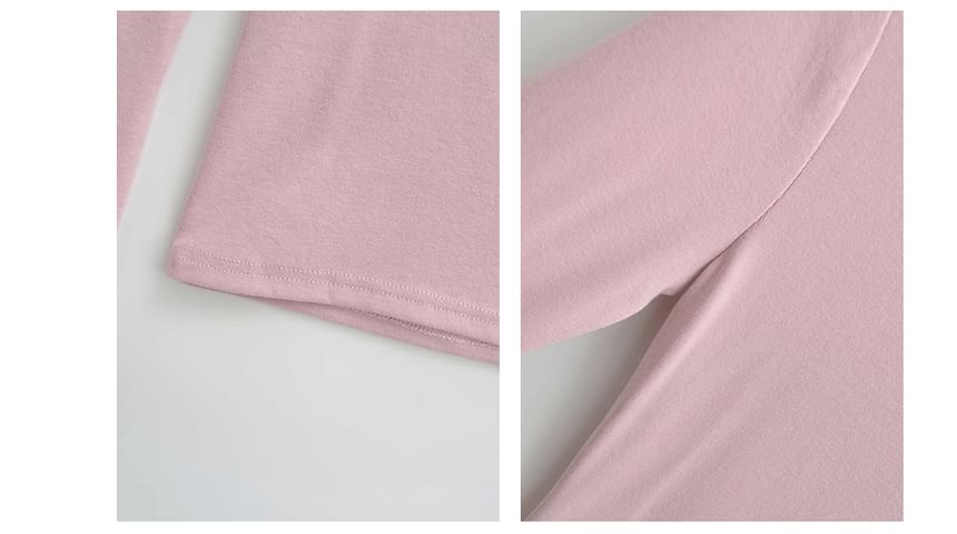 Mock Neck Long Sleeve Slim Fit Solid T-Shirt
