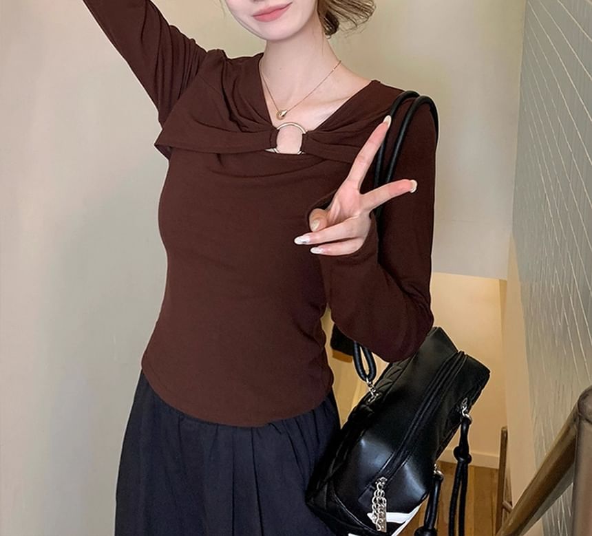 Cutout Ruched Slim Long Sleeve Jersey Top