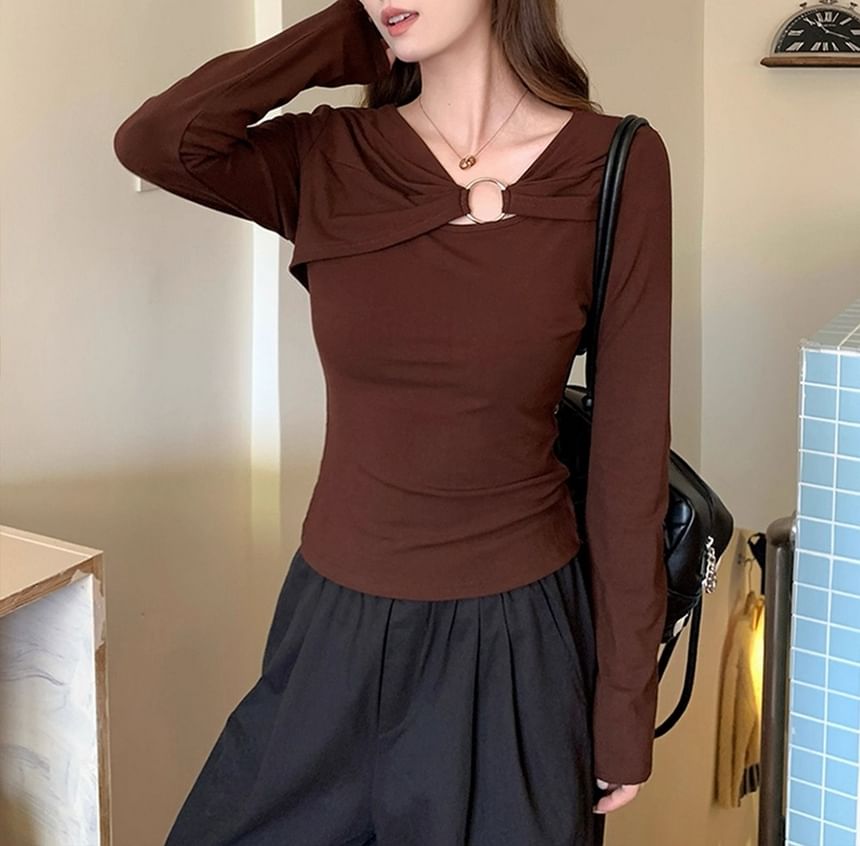 Cutout Ruched Slim Long Sleeve Jersey Top