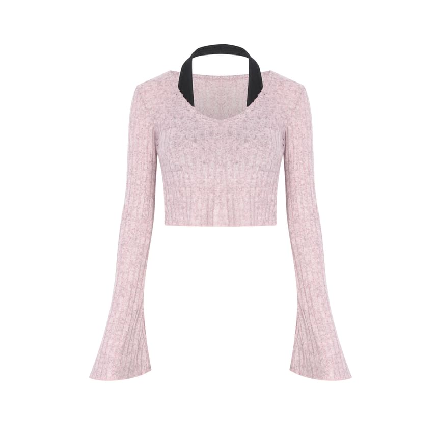 Mock Two-Piece Halter Padded Crop Top