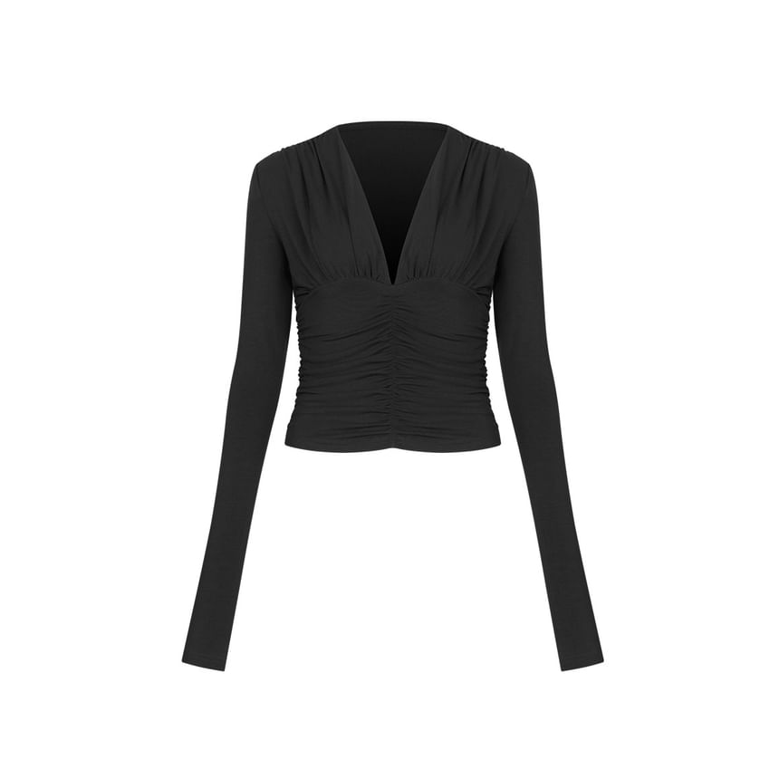 Ruched Plunge Slim Fit Crop Tee