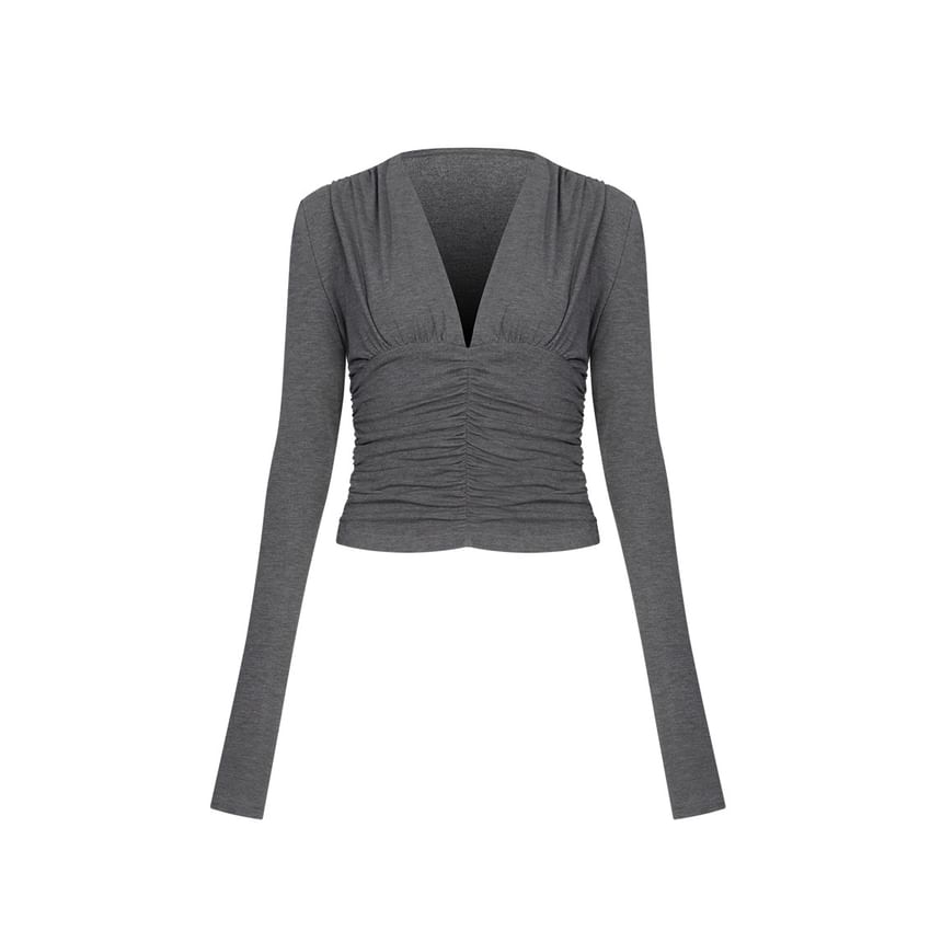 Ruched Plunge Slim Fit Crop Tee