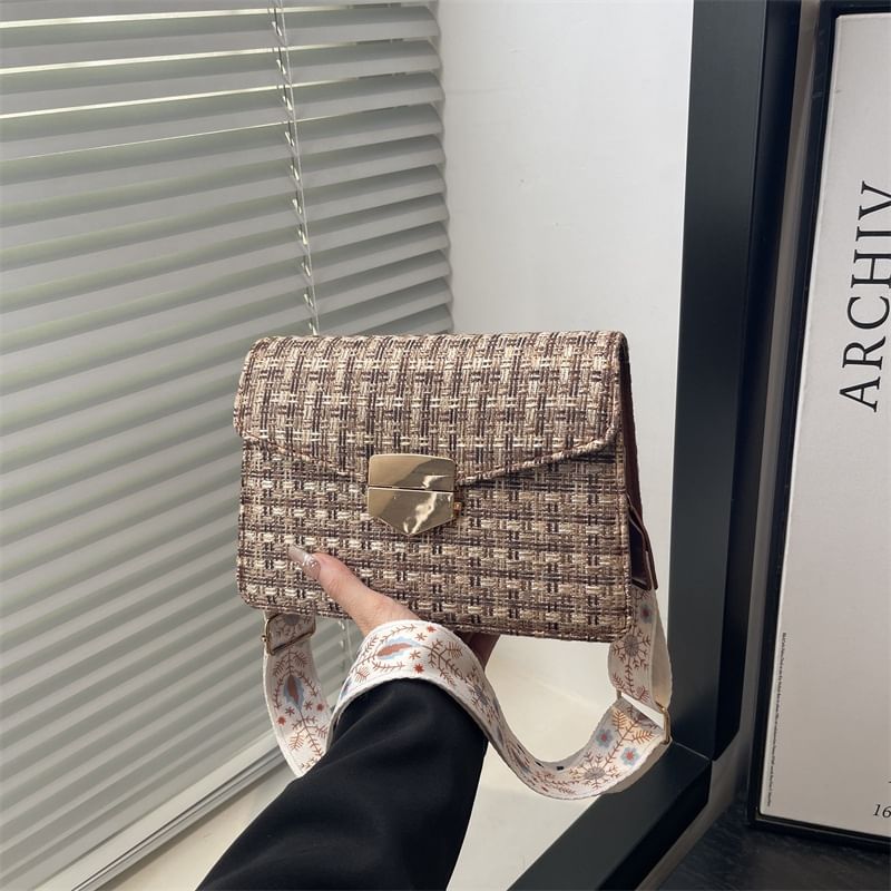 Plaid Buckled Flap Crossbody Bag