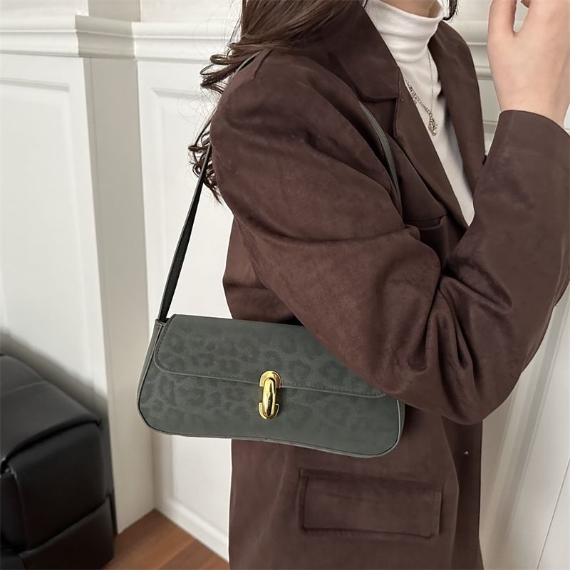 Leopard Print Faux Leather Flap Shoulder Bag