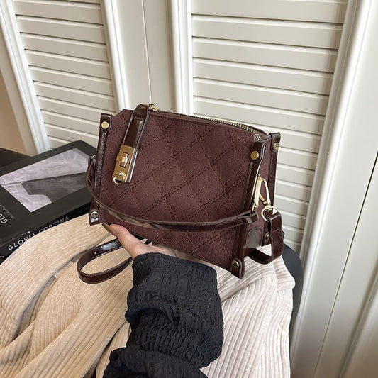 Top Handle Quilted Faux Leather Crossbody Bag