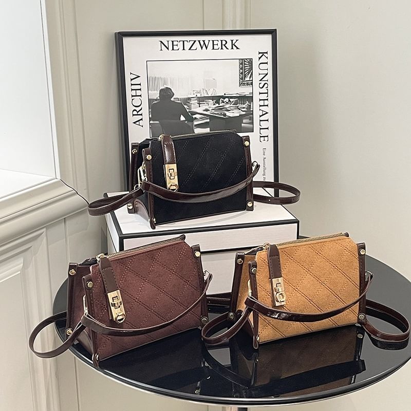 Top Handle Quilted Faux Leather Crossbody Bag