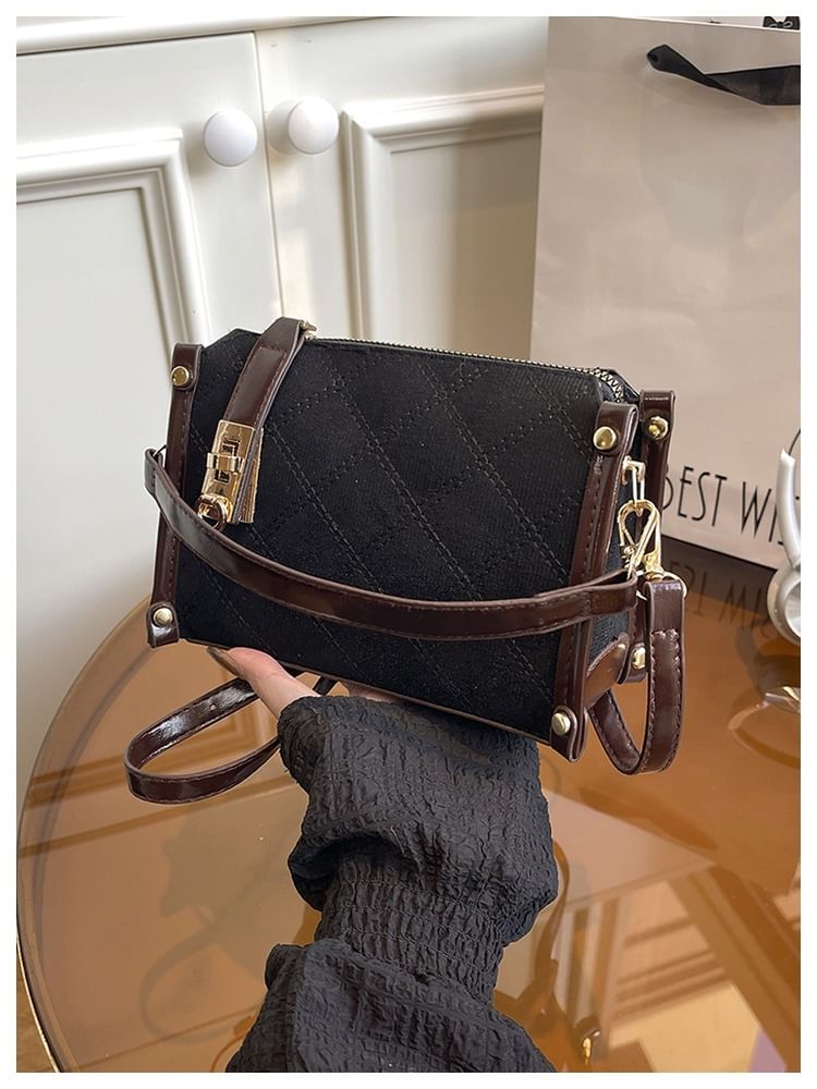 Top Handle Quilted Faux Leather Crossbody Bag