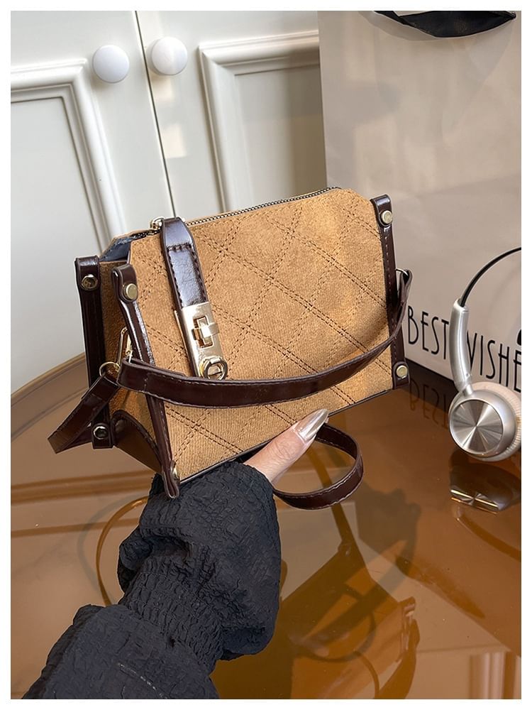 Top Handle Quilted Faux Leather Crossbody Bag