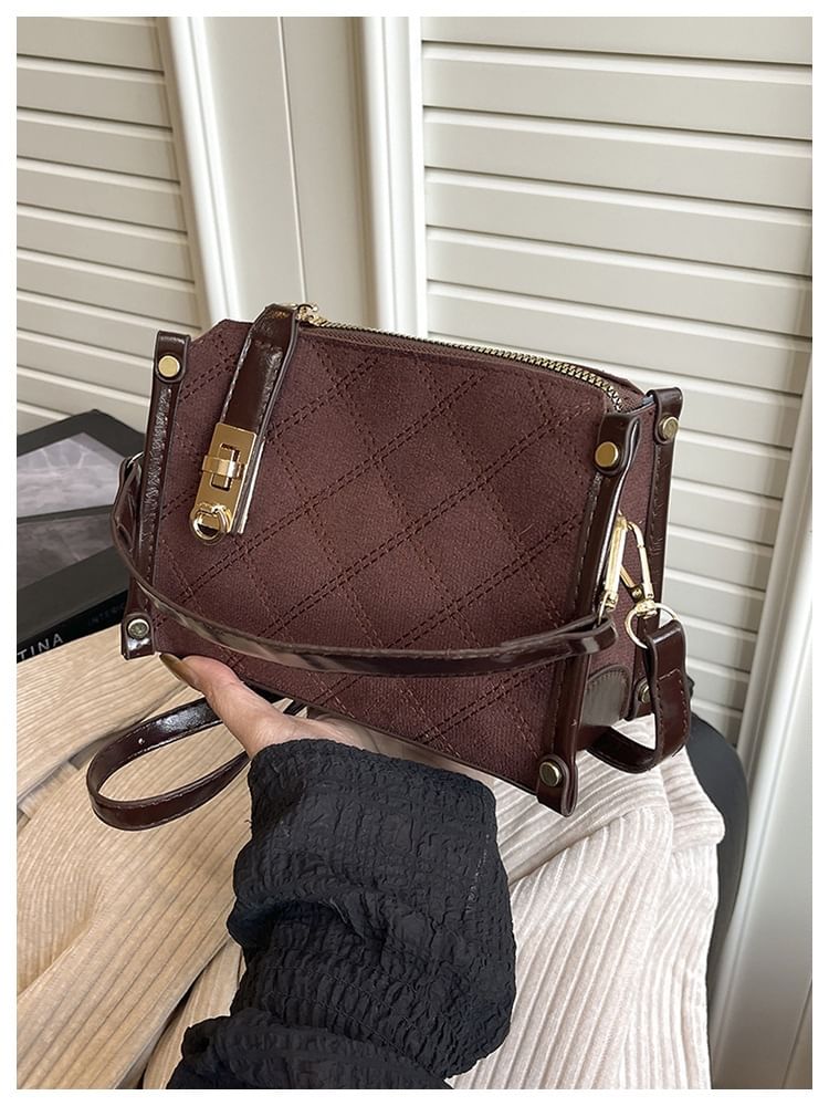 Top Handle Quilted Faux Leather Crossbody Bag