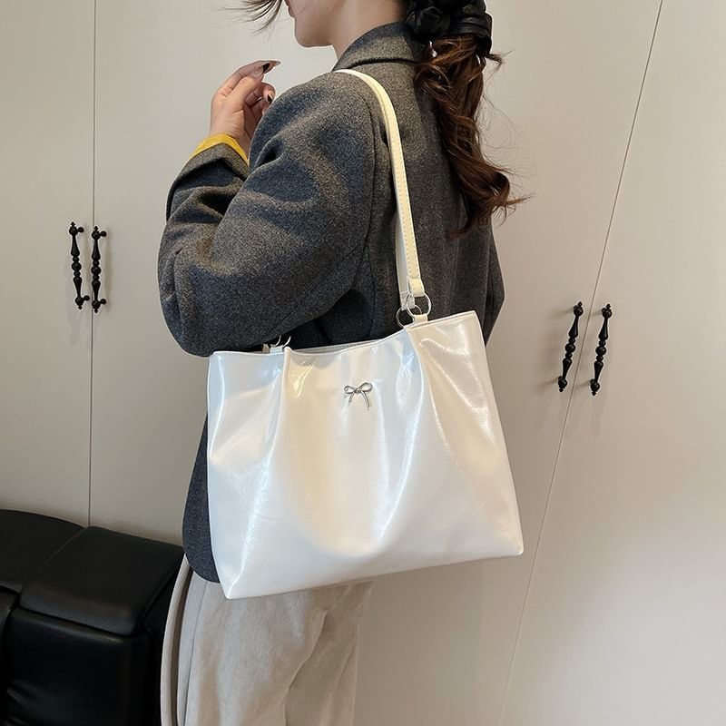 Plain Faux Leather Tote Bag