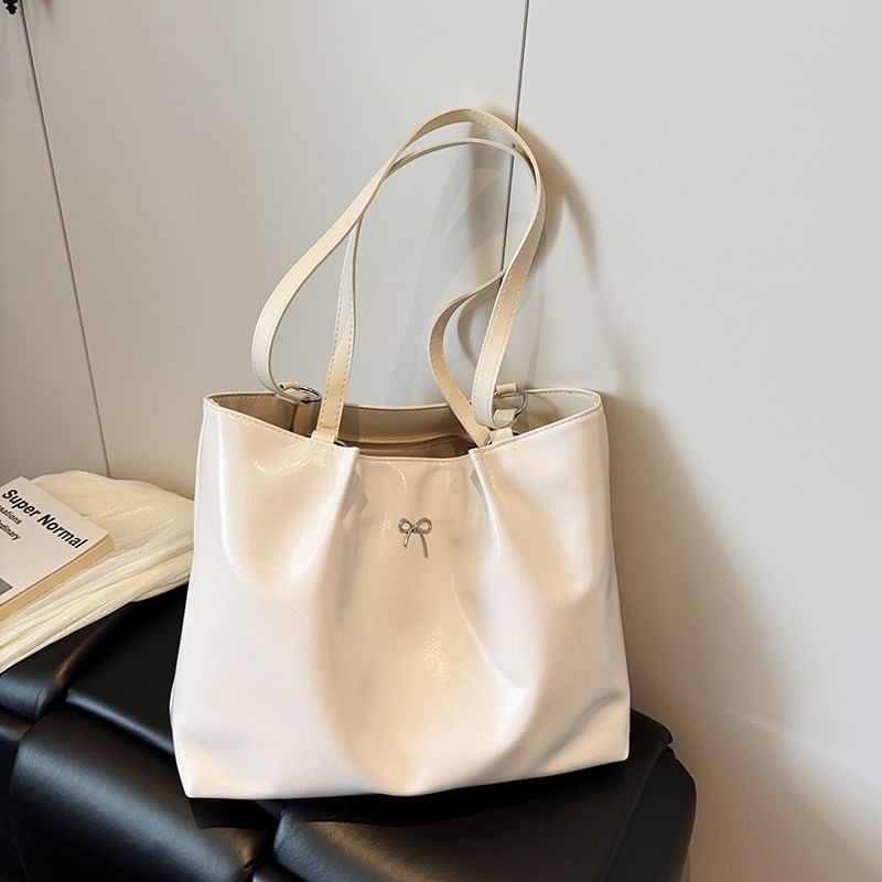 Plain Faux Leather Tote Bag