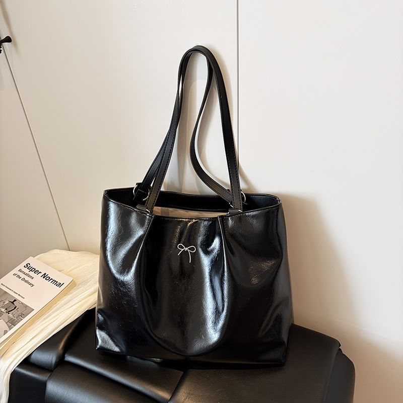 Plain Faux Leather Tote Bag