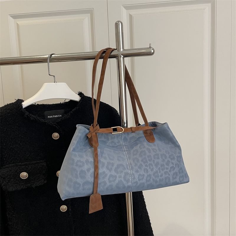 Leopard Print Buckled Tote Bag