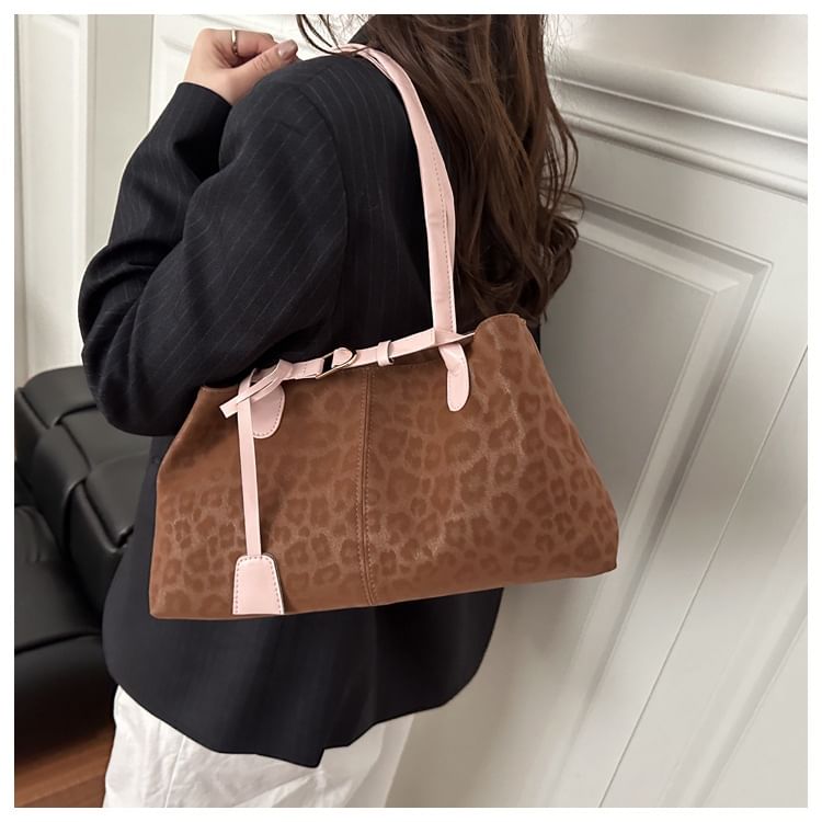 Leopard Print Buckled Tote Bag