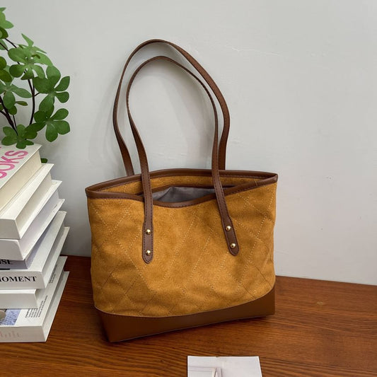 Quilted Faux Suede Tote Bag