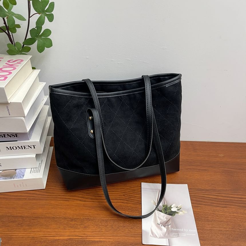 Quilted Faux Suede Tote Bag