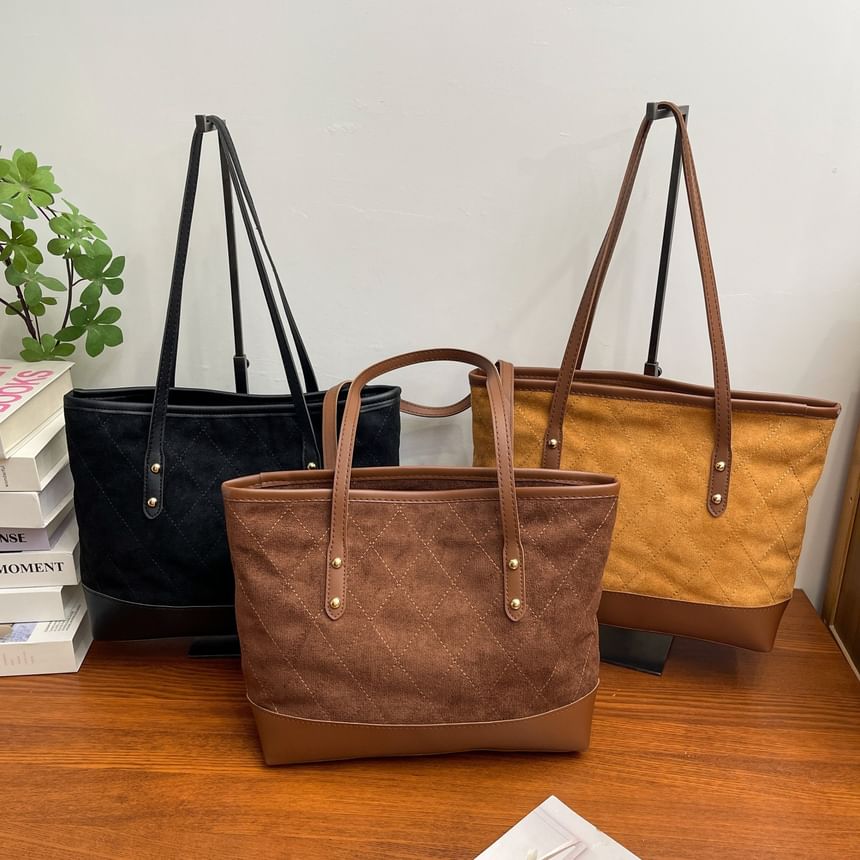 Quilted Faux Suede Tote Bag