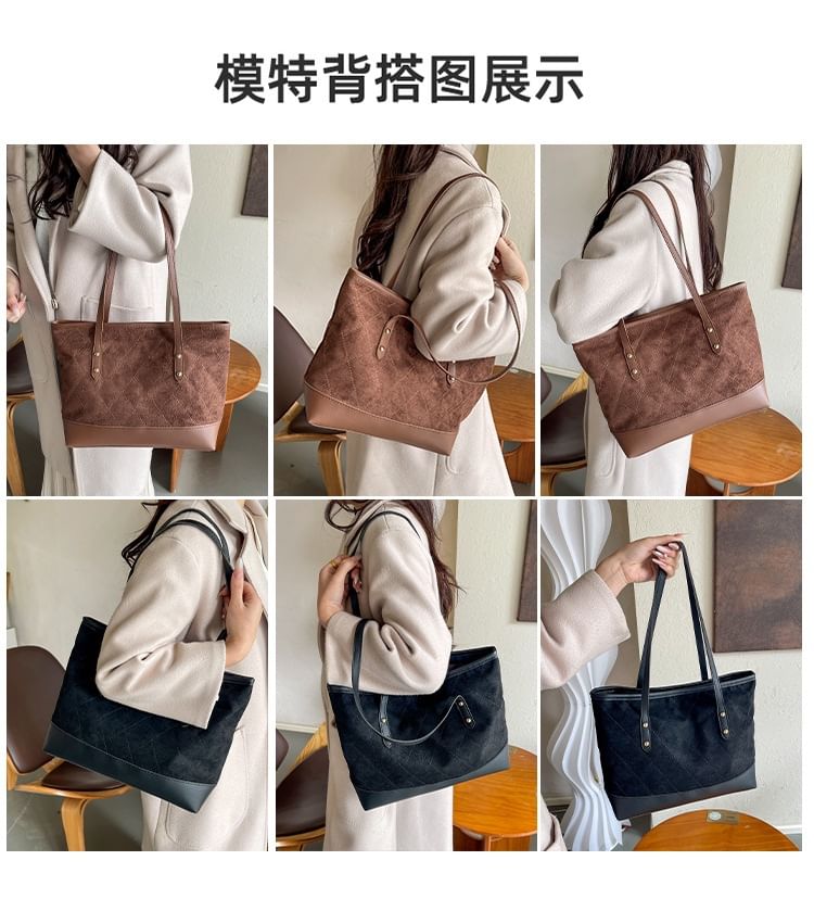 Quilted Faux Suede Tote Bag