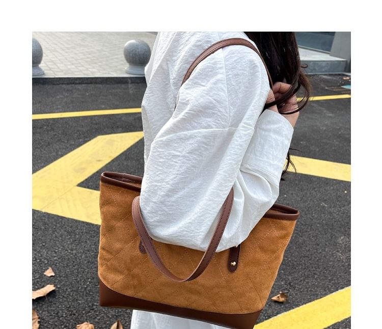 Quilted Faux Suede Tote Bag