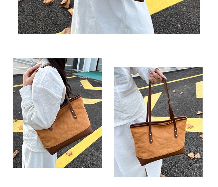 Quilted Faux Suede Tote Bag