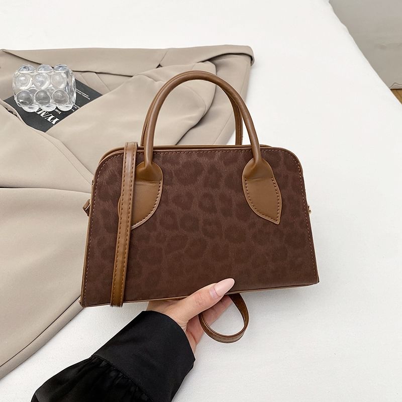 Top Handle Leopard Print Crossbody Bag