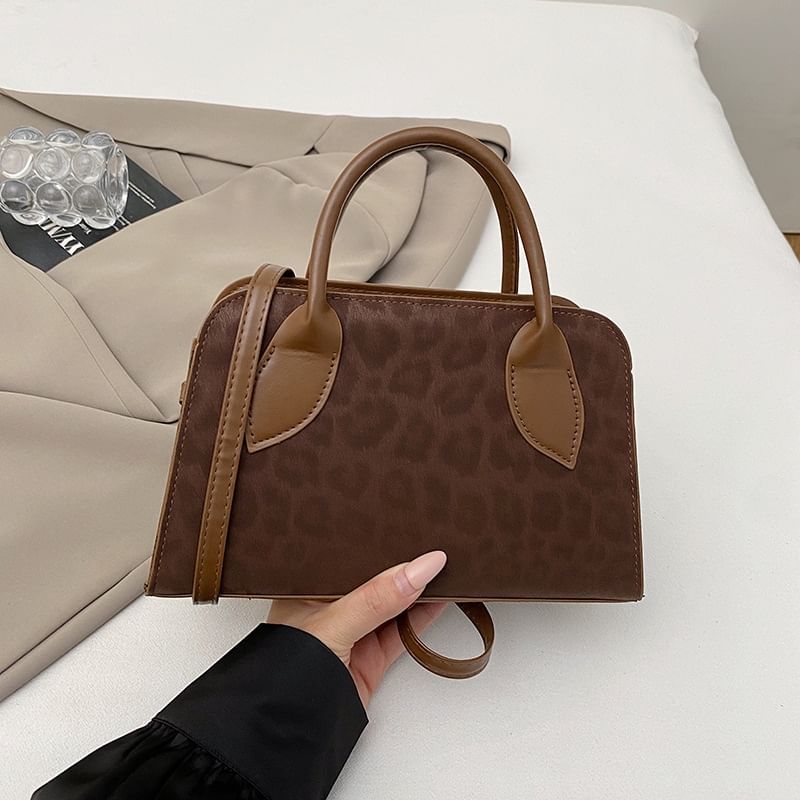 Top Handle Leopard Print Crossbody Bag