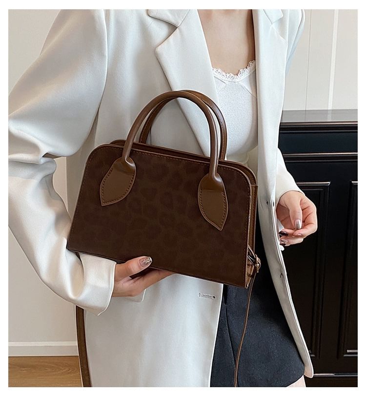 Top Handle Leopard Print Crossbody Bag