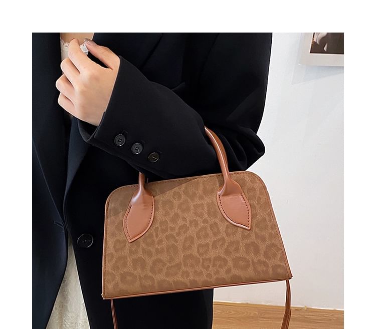 Top Handle Leopard Print Crossbody Bag