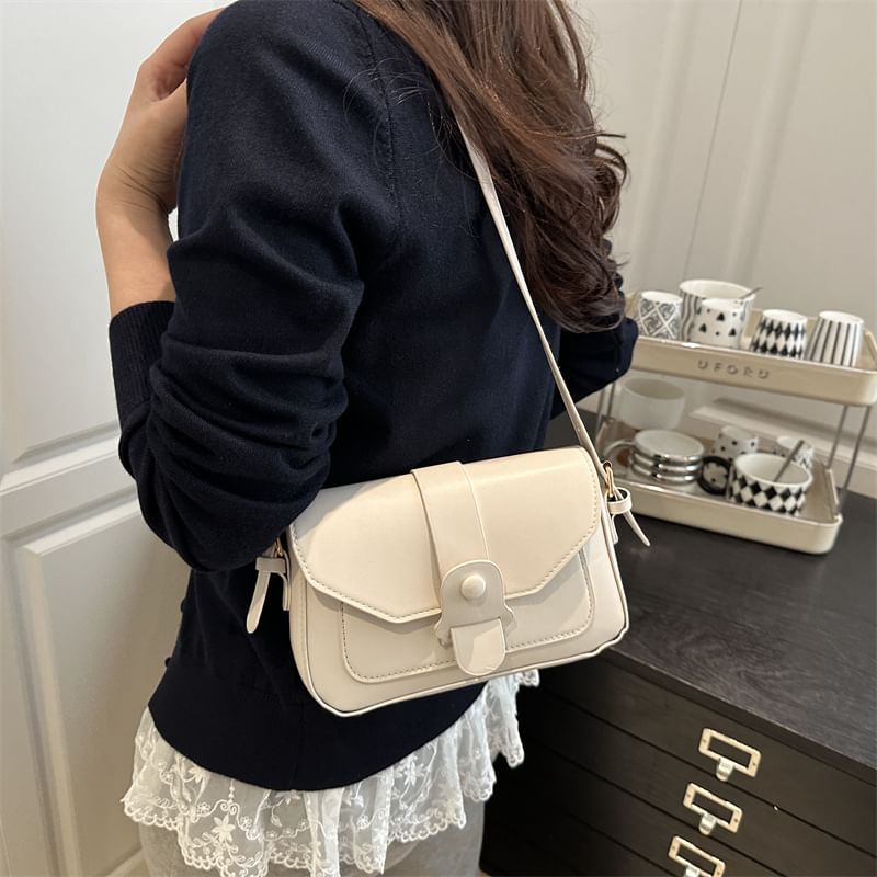 Plain Faux Leather Flap Crossbody Bag